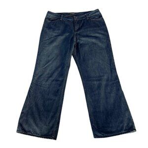 Eddie Bauer Women's Sz 14P Red Flannel Lined Jeans Dark Wash Wide Leg 14 Petite